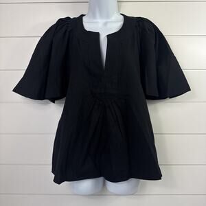 Tuckernuck Pomander Place Finley Flutter Sleeve Blouse Shirt Black sz S